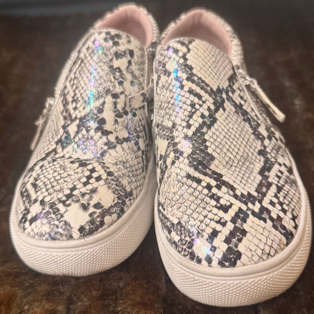 Steve Madden Cream and Black Snakeskin Sneakers